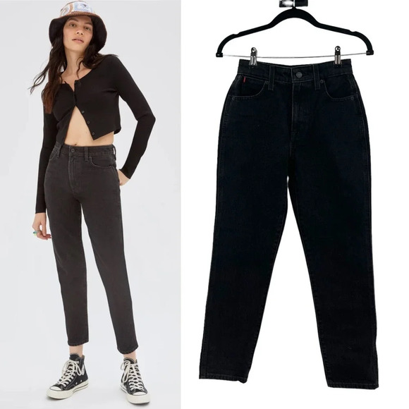 Aritzia Sunday Best Zola Mom Jeans High-Waisted Tapered Denim‎ Black Size 00 - Picture 1 of 10